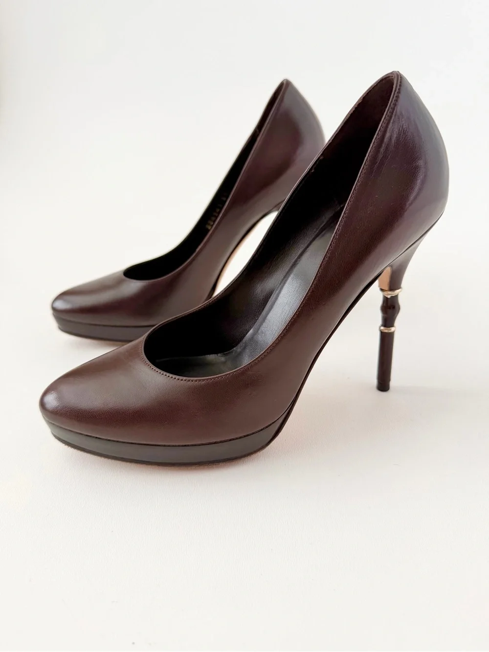 GUCCI | Brown Leather Bamboo Heel Platform Pumps EU 37
